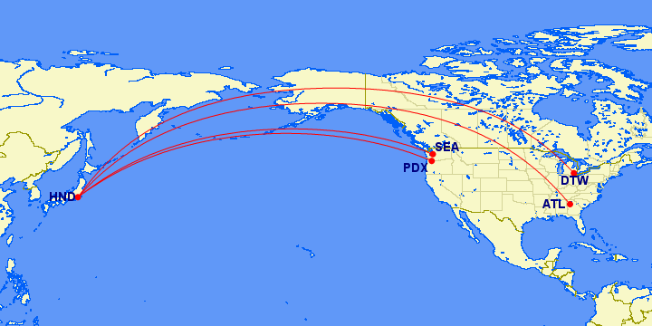 デルタ航空　路線図