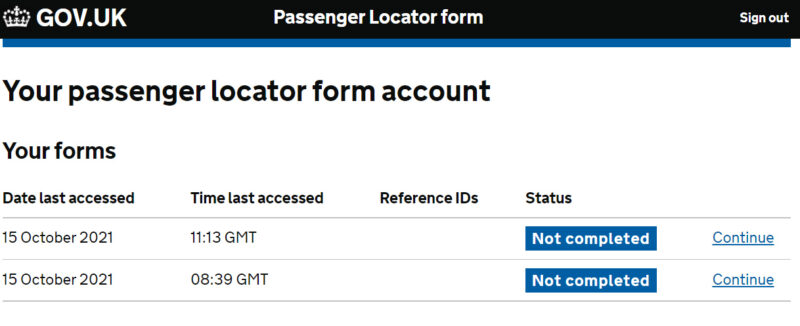 Passenger Locator form