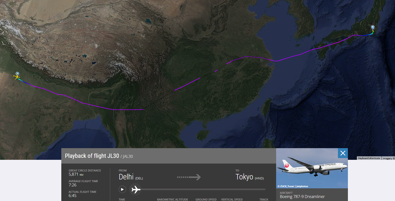 【フライトの様子】SKY SUITYEⅢ ビジネスクラス JAL30 デリー～羽田 May25 B787-900型機