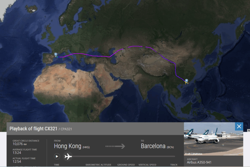 【フライトの様子】CX321 香港～バルセロナ 19Sep24　エアバスA350-900 ビジネスクラス