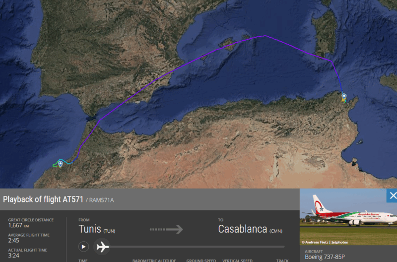 【フライトの様子】AT572 カサブランカ～チュニス 10Mar25 B737-800　エコノミークラス