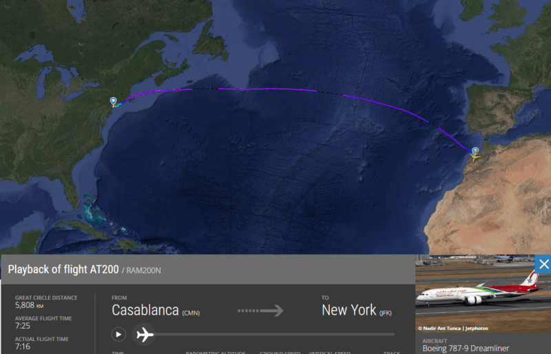 【フライトの様子】AT200 カサブランカ～ニューヨーク 14Mar25 B787-900 リバースヘリンボーン型ビジネスクラス