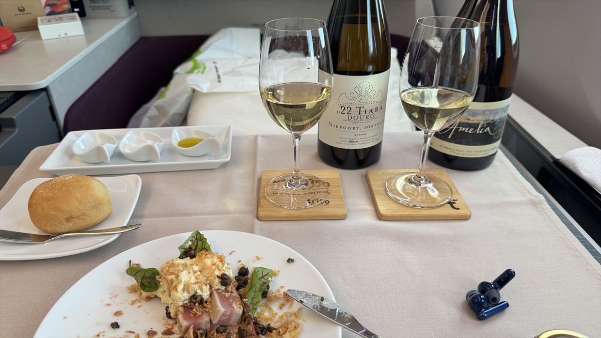 【機内食レポ】JAL5便 ニューヨーク～羽田 ファーストクラス メイン1 25年03月