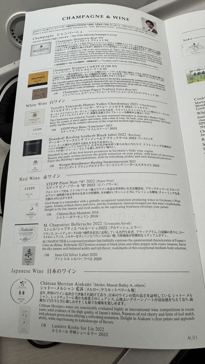 【機内食レポ】デリー~羽田 JAL30便 ビジネスクラス メインのお食事 25年05月